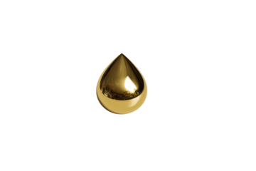 a gold tear shaped object on a white surface
