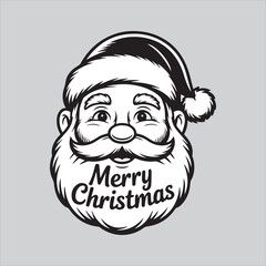 Merry Christmas Santa Claus Face with Snowflakes,Santa Claus Christmas Greeting Illustration,Hand Drawn Santa Claus with Merry Christmas Text,Cute Santa Face with Snowflakes Holiday Design