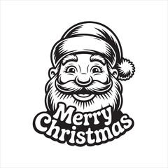 Merry Christmas Santa Claus Face with Snowflakes,Santa Claus Christmas Greeting Illustration,Hand Drawn Santa Claus with Merry Christmas Text,Cute Santa Face with Snowflakes Holiday Design