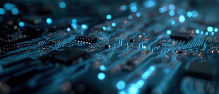 Abstract Close-up of Illuminated Circuit Board