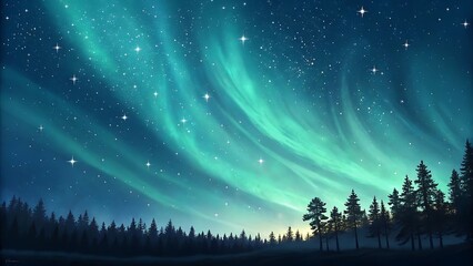 Gradient mesh sky with stars and aurora Background - High Resolution Abstract Texture