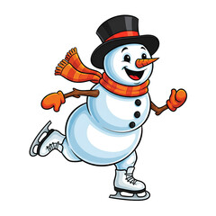 Christmas Happy Snowman Ice Skating Wearing Hat Scarf Gloves Winter Holiday Art Isolated Transparent PNG Image  