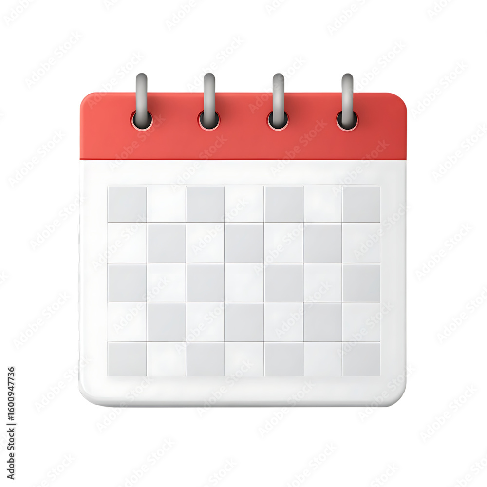 Fototapete a 3d rendered cartoon calendar icon with red and white colors is isolated isolated on transparent