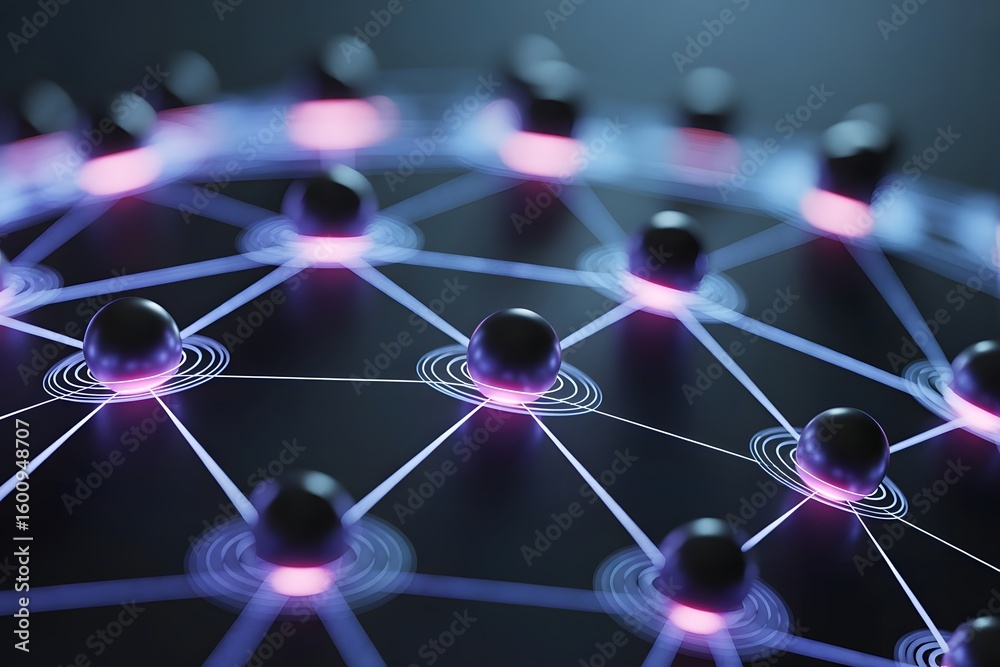 Poster abstract network with glowing spheres and interconnecting lines representing connectivity communicat
