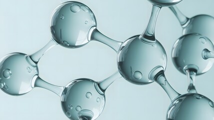 Close up of a transparent molecule structure with water droplets science and medical research abstract background and scientific innovation