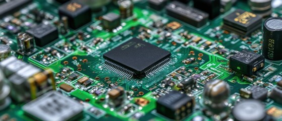 Fototapeta premium Close-up of Circuit Board: intricate electronic components