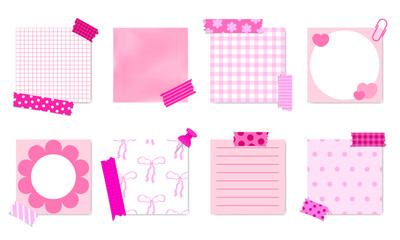 Pink Post-it notes with hearts, bows, and floral designs. Ideal for cute journals, feminine planners, and printable stationery.