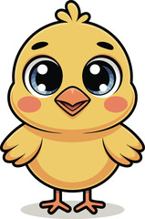 Cute cartoon chick vector illustration, adorable yellow bird mascot for kids, farm, and spring designs

