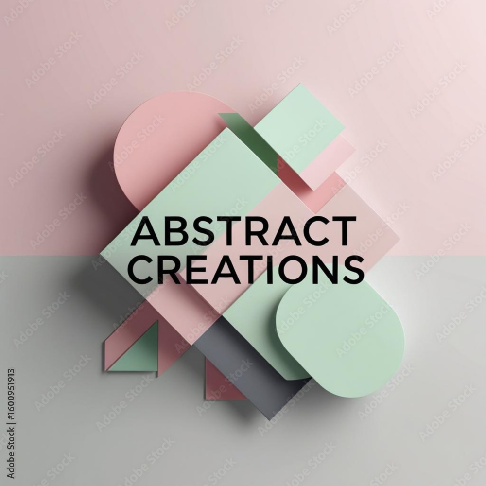 Aufkleber Geometric composition with pastel shapes including circles and squares on a two tone presentation surface