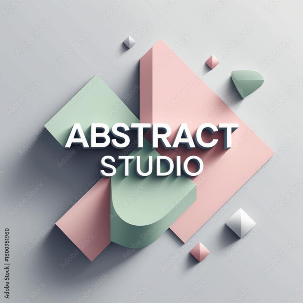 Aufkleber Geometric composition featuring pastel colored shapes with soft shadows on a neutral colored surface design