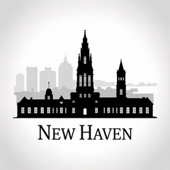 Fototapeta premium New Haven Skyline Silhouette - Ivy League Landmark City in Connecticut Vector Illustration