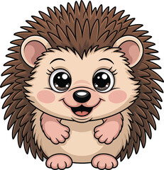 Cute cartoon hedgehog vector illustration, adorable animal mascot for kids, forest, and nature designs

