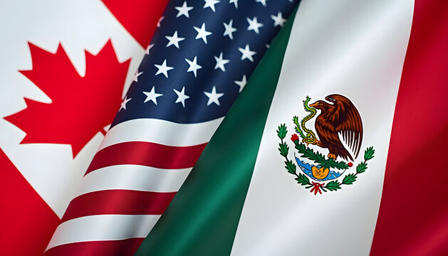 A visual representation of the flags of Canada, the United States, and Mexico
