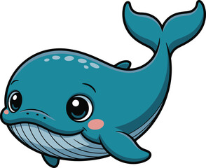 Fototapeta premium Cute cartoon whale character vector illustration isolated on White Background