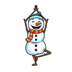 Happy Snowman Doing Yoga Pose Christmas Holiday Greeting Design Isolated Transparent PNG Image  