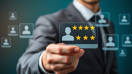 Person holding customer feedback rating hand stars