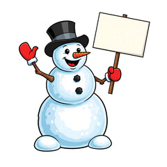 Happy Snowman Holding Blank Signboard Wearing Hat and Gloves Christmas Design Isolated Transparent PNG Image  