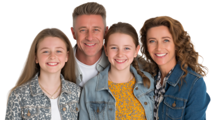Smiling Family Portrait on Transparent Background Image