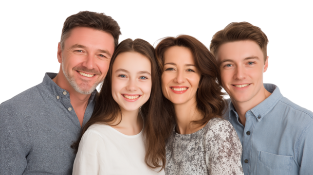 Smiling Family of Four on Transparent Background Image