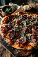 Rustic Pepperoni Pizza with Fresh Herbs &ndash; Gourmet Food Photography