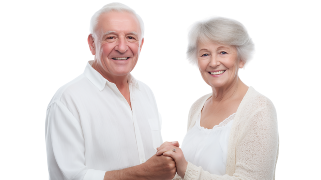 Smiling Senior Couple Holding Hands on Transparent BG