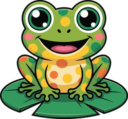 Adorable Cartoon Frog Sitting on Lily Pad: Happy, Childlike, Summer Illustration
