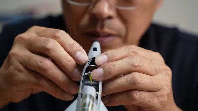 Dedicated hands meticulously craft a detailed scale model airplane, highlighting a passion for building.