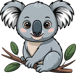 Adorable cartoon koala vector illustration, Australian wildlife animal on branch for kids and decor art

