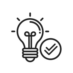 Light bulb icon,  check mark light bulb icon symbolizing innovative ideas and success