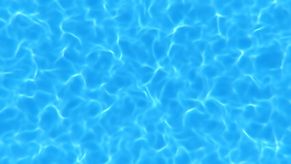 Abstract water background, summer sea waves with light reflections. Water ripples and caustics. Blue water surface top view, clear water texture. Ocean waves and splashes. Swimming pool.