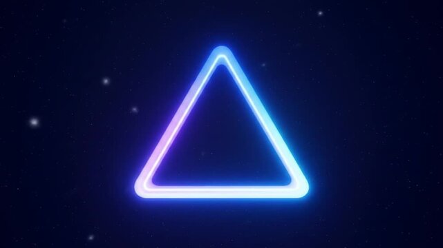 A glowing neon-like triangle floats in a dark, starry expanse. It has a gradient of blue and pink. Tiny dots scatter