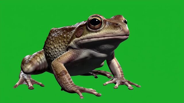 American Toad Detailed Close Up On Green Screen Anaxyrus Americanus Amphibian Wildlife Isolated Against Green Backdrop Textured Brown Skin and Prominent Eyes