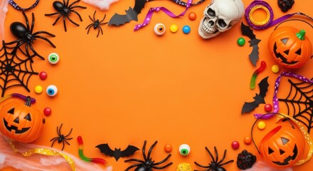 Spooky Halloween Party Decorations and Treats Border Arrangement