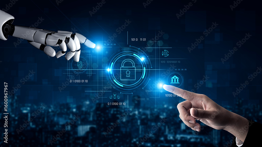 Poster ai securing digital access through biometric authentication, protecting identity, monitoring threats