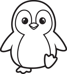 Fototapeta premium A cartoon penguin illustration, outlined in black and white, walking.