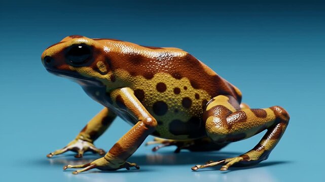 Close Up of a Dyeing Poison Frog Dendrobates Tinctorius Featuring Dark Brown and Yellow Patterns on a Light Background