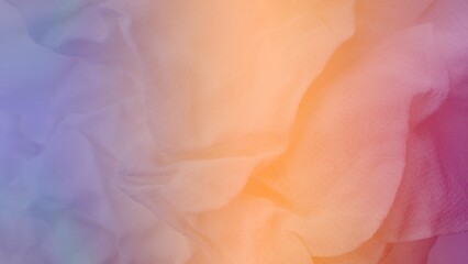 Fototapeta premium Dreamy Pastel Fabric Texture, Soft, Draped Tulle in Purple, Orange and Pink Hues