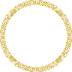 Elegant gold Greek key circular frame PNG with transparent background – luxury ancient pattern border design, perfect for wedding invitations, premium packaging, logos, classic emblems, and antique st