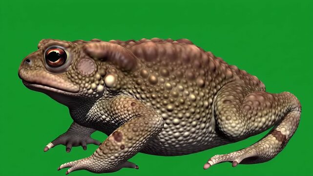 Detailed American Toad Anaxyrus Americanus with Bumpy Brown Texture on Green Screen
