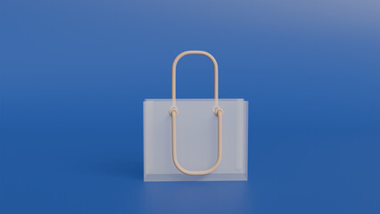 Mockup of transparent client bag with handles on blue background for logo design, branding