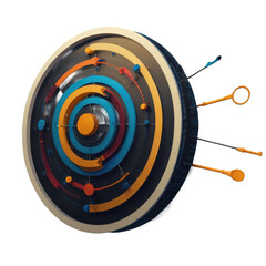 A target with concentric circles and arrows with darts on a black background