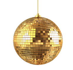 Golden disco ball shining brightly under dramatic lighting for celebratory nightclub atmosphere transparent