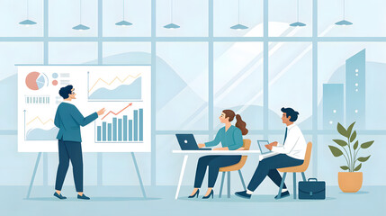 Business presentation with charts and graphs in a modern office setting
