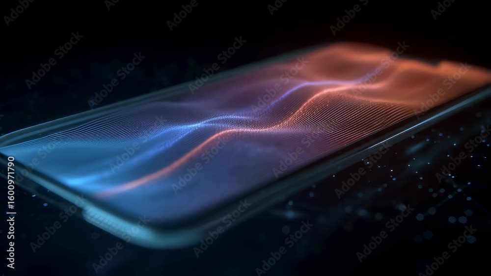 Aufkleber futuristic mobile phone displaying an abstract colorful wave pattern made of glowing particles, show