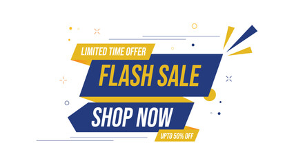 Flash sale background in blue and yellow with bold text elements and limited time offer badges ideal for online store promotions, advertising, banners and marketing designs