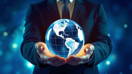 Businessman holding earth sphere as symbol of global business - Powered by Adobe