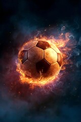 Fototapeta premium Soccer Ball Surrounded by Flames and Smoke in Intense Style