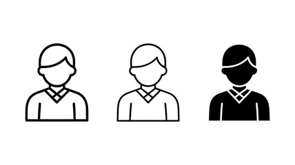Vector art of a Simple Male User Profile Icons: Outline, Filled, and Black Variations for Website or App Design