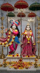 Beautiful krishna radha deities idols in temple hinduism god goddess spiritual divine statues
