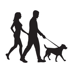 Couple walking with their dog in silhouette